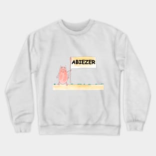 ABIEZER name. Personalized gift for birthday your friend. Cat character holding a banner Crewneck Sweatshirt